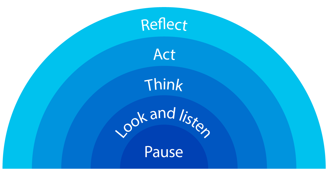 Pause - look and listen - think - act - reflect