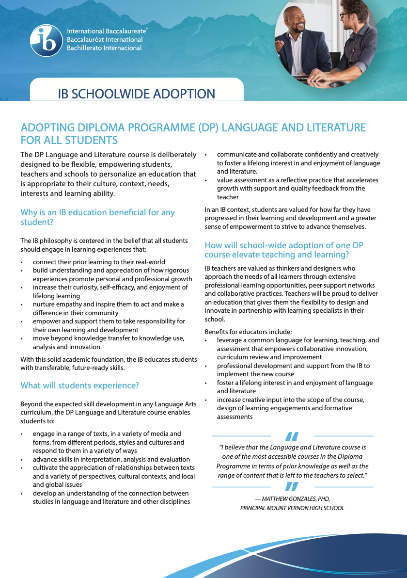 Adoption of DP courses school-wide brochure
