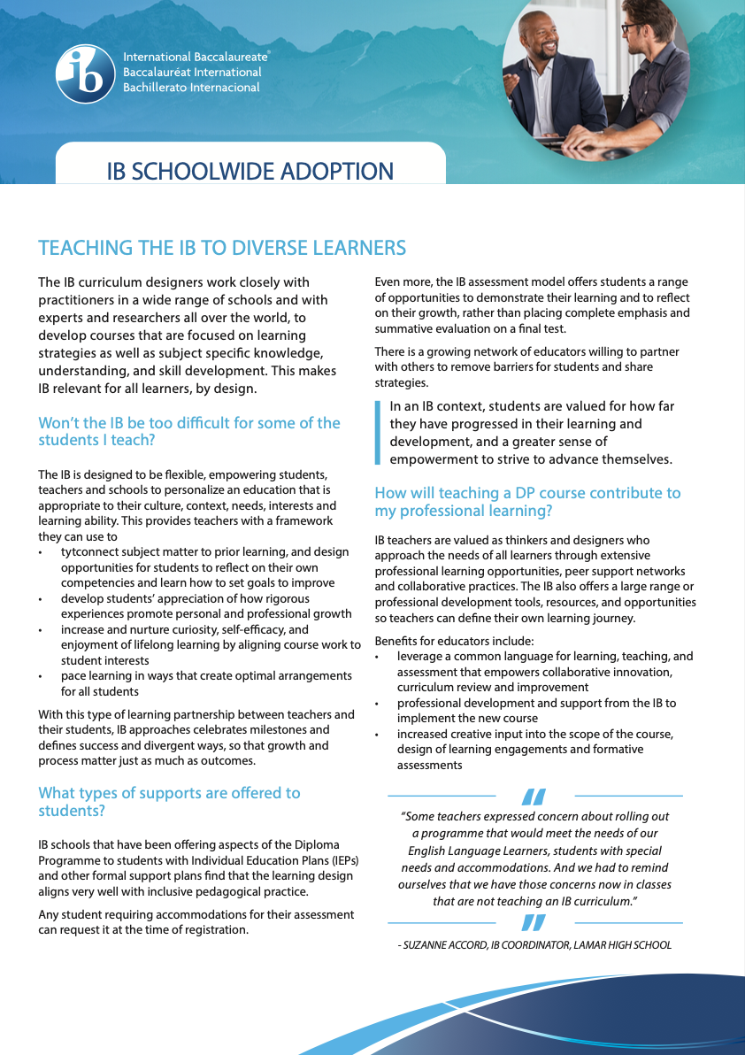 Adoption of DP courses school-wide brochure